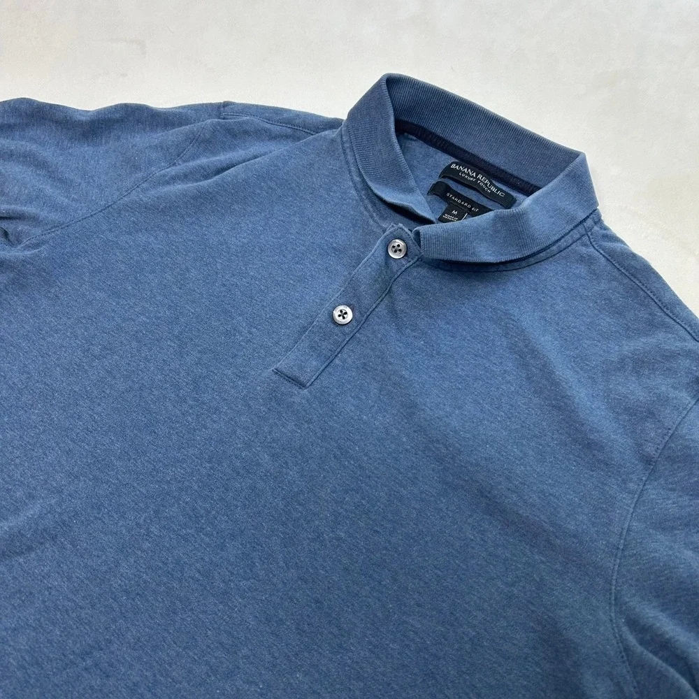 Banana Republic Luxury Touch Polo Shirt Mens Medium Blue Standard Fit Casual